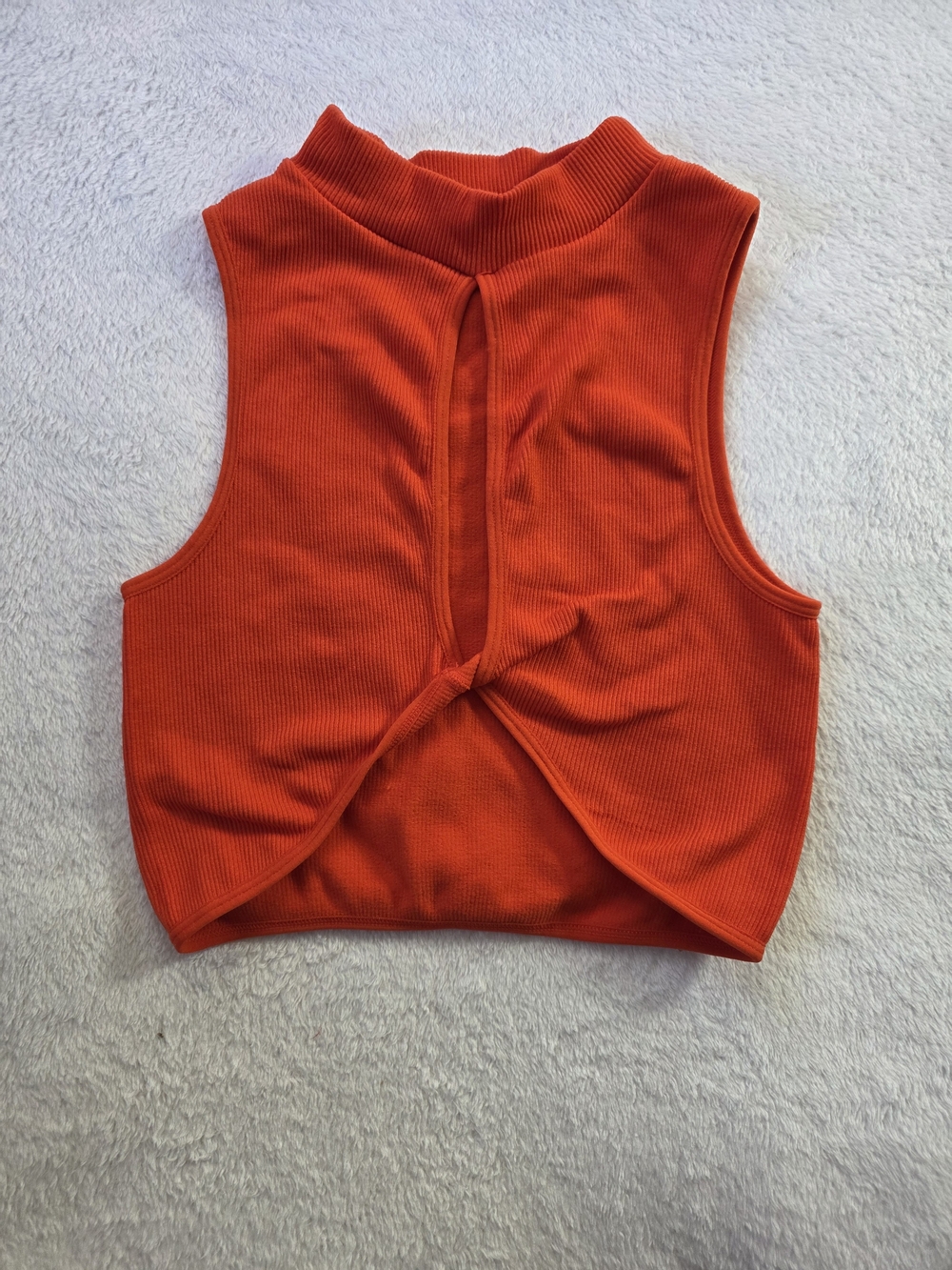Ribbed Twist-Back Cropped Tank Top - Orange